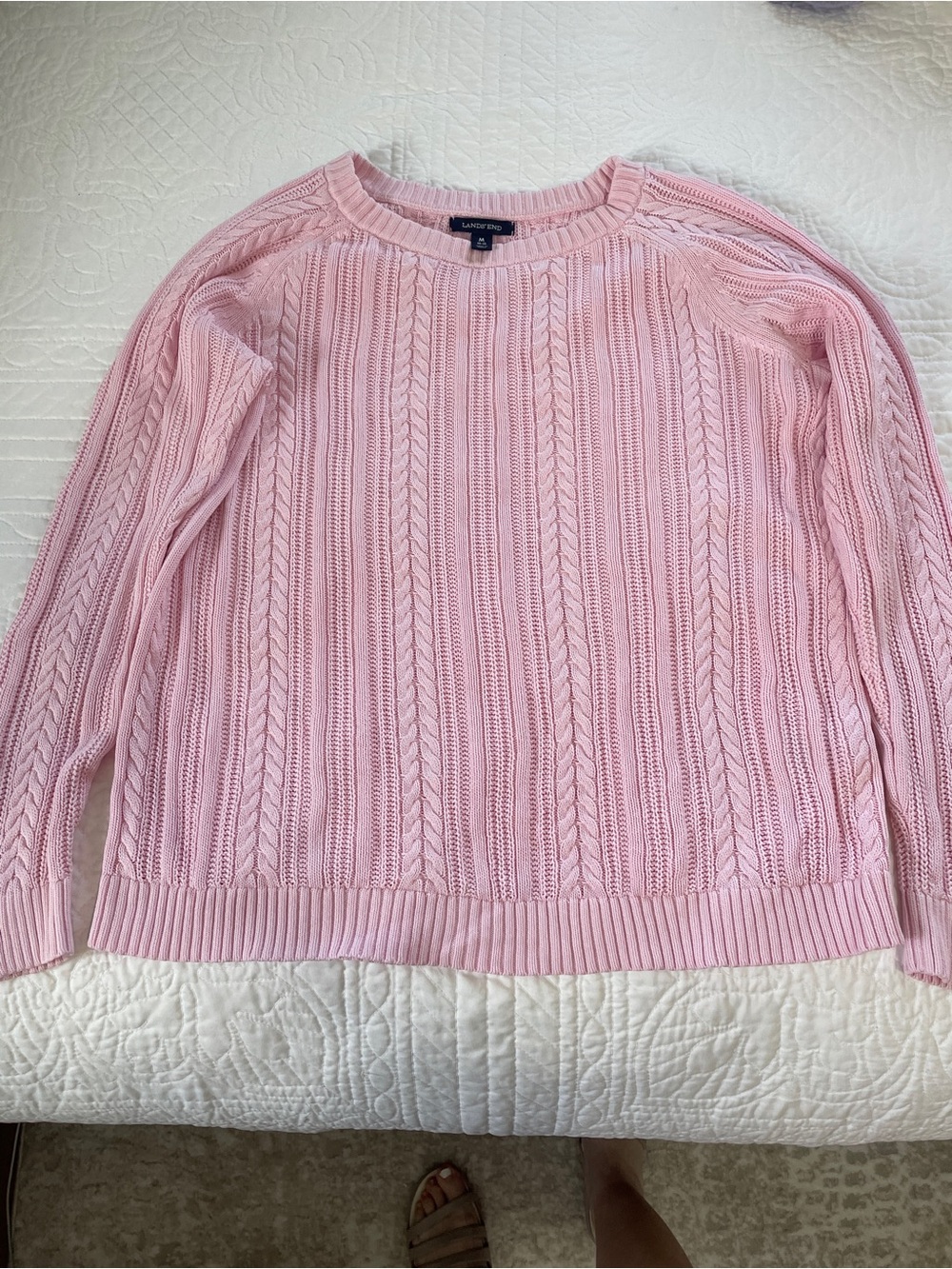 Lands' End Light Pink Cable Crew Neck Sweater